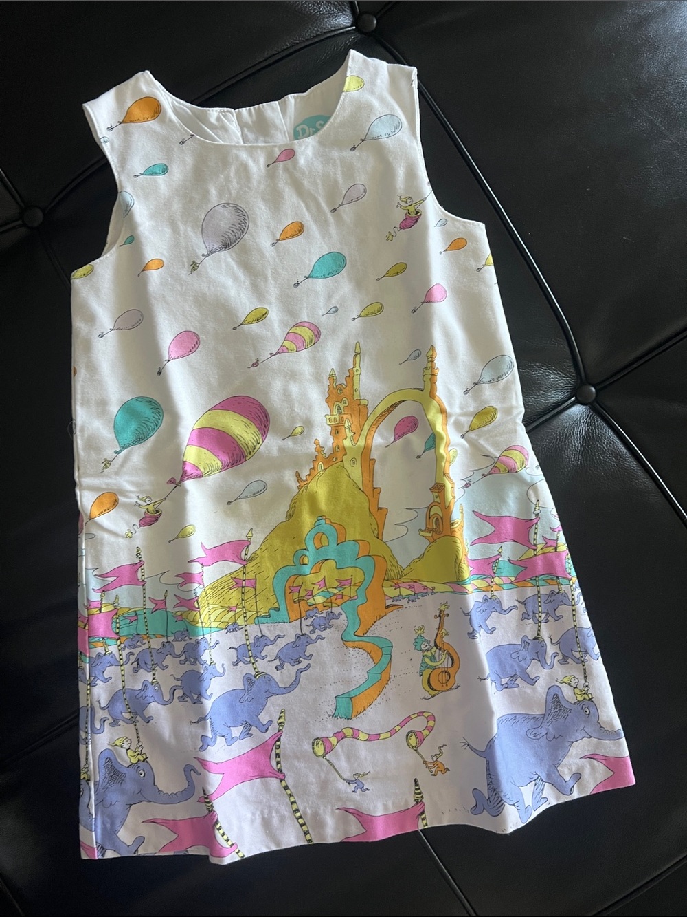 Kids Sleeveless White Dress with Pastel Balloon & Elephant Print
